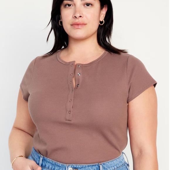 NWT OLD NAVY Short-Sleeve Waffle-Knit Henley Top  Color: Warm Taupe - Picture 7 of 10